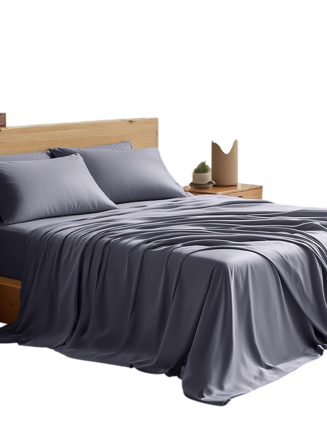 Cooling Sheets for Queen Size Bed Set, Dark Grey