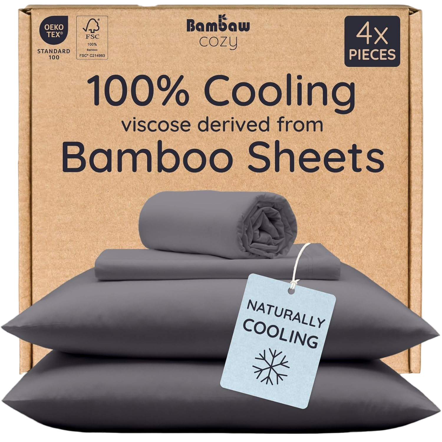 100% Viscose Derived from Bamboo Sheets Queen Size Set (Charcoal)